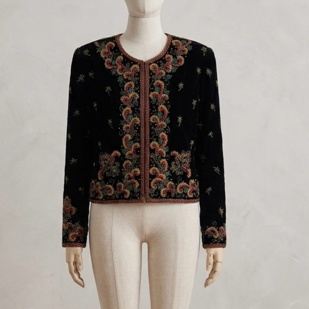 Vintage Adrianna Papell Beaded Velvet Trophy Jacket PS - Picture 2 of 9
